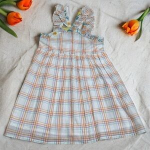 Cupcakes & Cashmere White Blue & Orange Striped Ruffle Strap Summer Dress Size 5